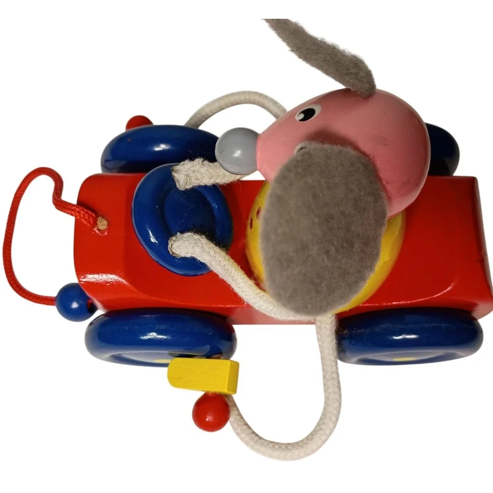 Vintage Toy Pull‎ Along Mouse Wooden Tricycle Bike Colorful Felt Ears